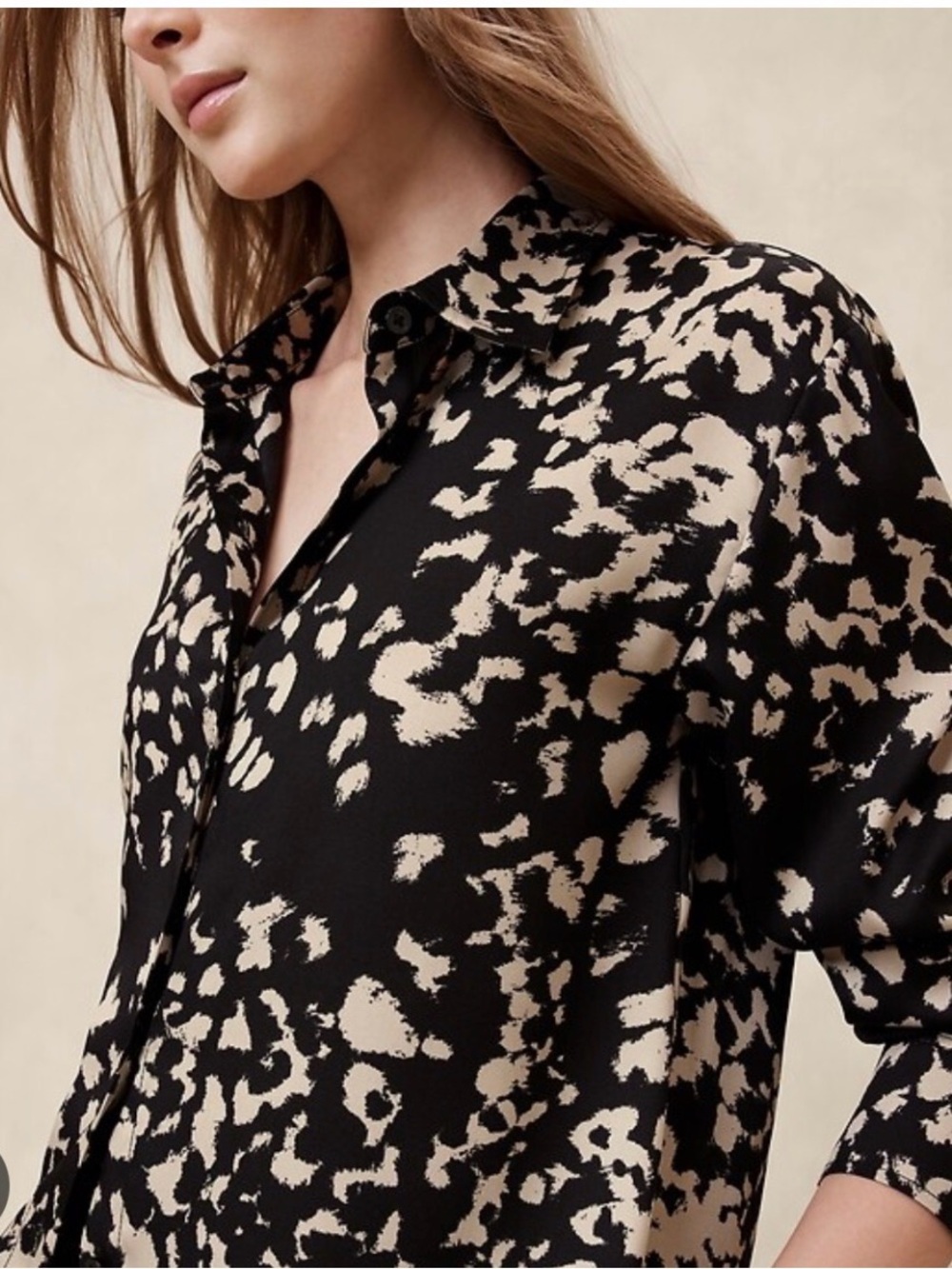 Banana Republic Black and Cream Abstract Print Button-Up Blouse
